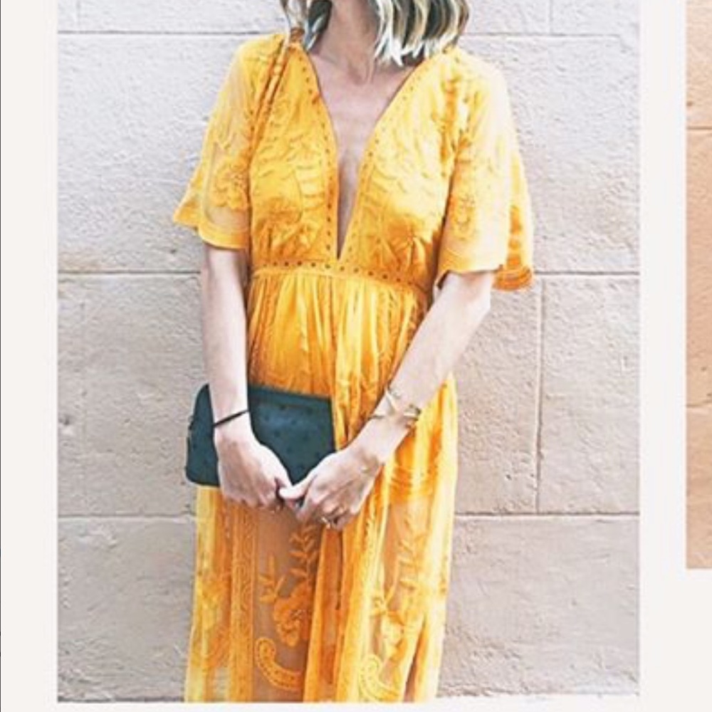 Yellow lace maxi dress
